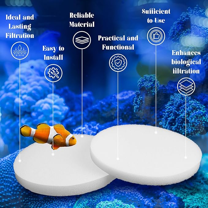 Tranqun 24 Pcs Fine Filter Water Polishing Pad Compatible with Fluval Fx4, Fx5, Fx6(24 Pcs,White,7 x 7 x 0.63 Inches)
