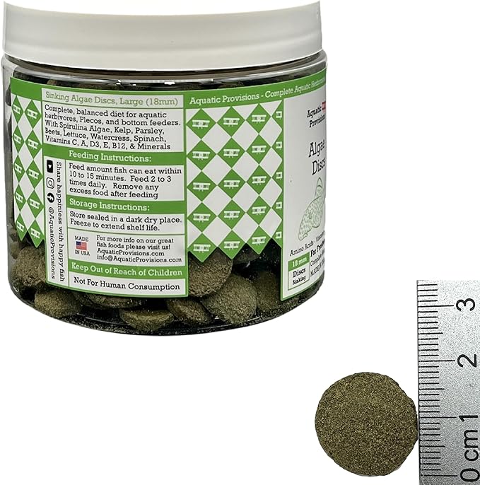 Aquatic Provisions Algae Discs 8 oz, Sinking 18mm Wafers, Fish Food for Freshwater Herbivores