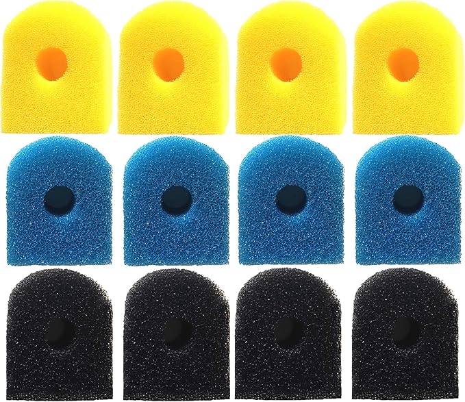 Aquarium Filter Replacement Sponge, Fish Tank Filter Replacement Parts, 3-Stage in-Tank Filter 130GPH 10-40 Gallon Fish Tanks (4 Coarse Sponge, 4 Black Sponge, 4 Fine Sponge)