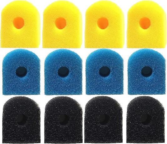 Aquarium Filter Replacement Sponge, Fish Tank Filter Replacement Parts, 3-Stage in-Tank Filter 130GPH 10-40 Gallon Fish Tanks (4 Coarse Sponge, 4 Black Sponge, 4 Fine Sponge)