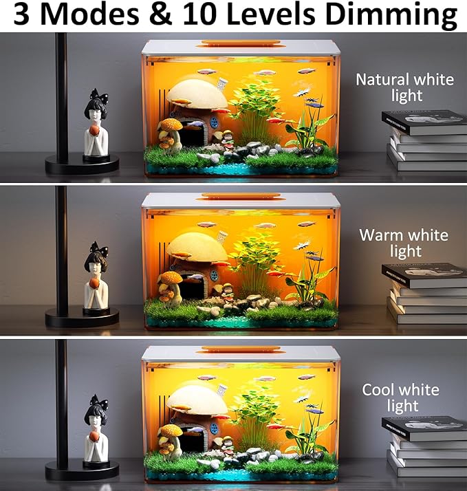 Betta Fish Tank Kit 2.5 Gallon Aquarium with Heater, Hidden Filtration, Light, Lid, Small Acrylic Tank for Beta, Shrimp, Guppy