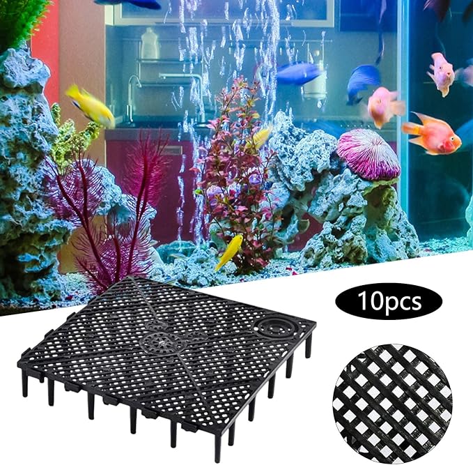 10 Pieces Aquarium Bottom, Grid Divider Tray Sand Gravel Accessories, Black