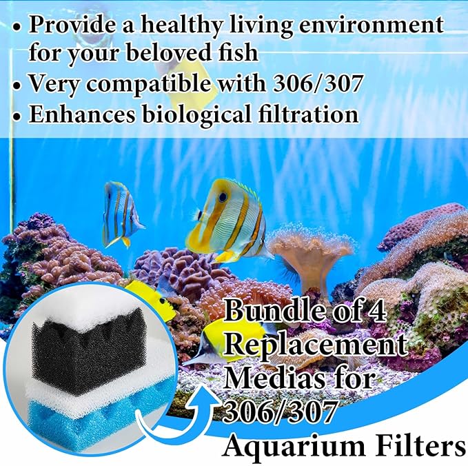 Threlaco 74 Pcs Filter Media Compatible with Fluval 306/307, Aquarium Replacement Media Kit, Foam, Activated Carbon, Nitrite/Phosphate/Ammonia Remover, Towel, Grease, Mesh Bags