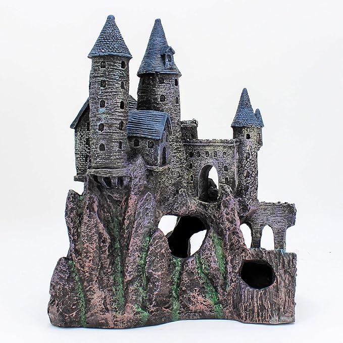 Penn-Plax Deco-Replicas Age-of-Magic Wizard’s Castle Part B Aquarium Decoration - Durable Hand-Painted Resin with Swim Holes & Hideouts - Safe for Freshwater & Saltwater Tanks - Gray, 13 x 9 x 15.5 In