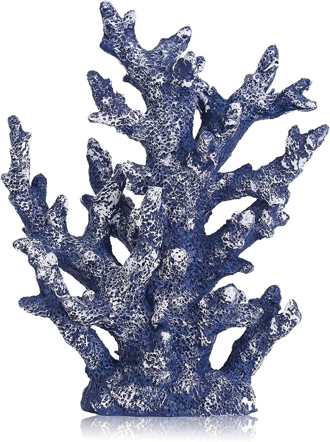 Artificial Coastal Dorm Fish Aquarium Coral Ornament Decor Realistic Aquatic Plant Marine Themed Gifts for Beach Coastal, Living Room, Bathroom- Blue