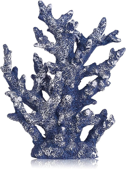 Artificial Coastal Dorm Fish Aquarium Coral Ornament Decor Realistic Aquatic Plant Marine Themed Gifts for Beach Coastal, Living Room, Bathroom- Blue
