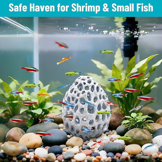 Obfuscate Shrimp Cave,Shrimp Hides for Aquarium,Porous Coral Rock Aquarium Decor with Suction Cup,Fish Tank Hideout for Small Fish,Shrimp and Guppies