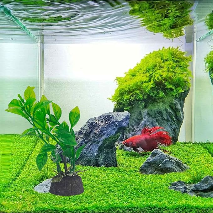 6PCS 4 Inches Tall Green Seaweed Grass Artificial Aquarium Plants, Plastic Fish Tank Decorations for Freshwater and Saltwater Tanks