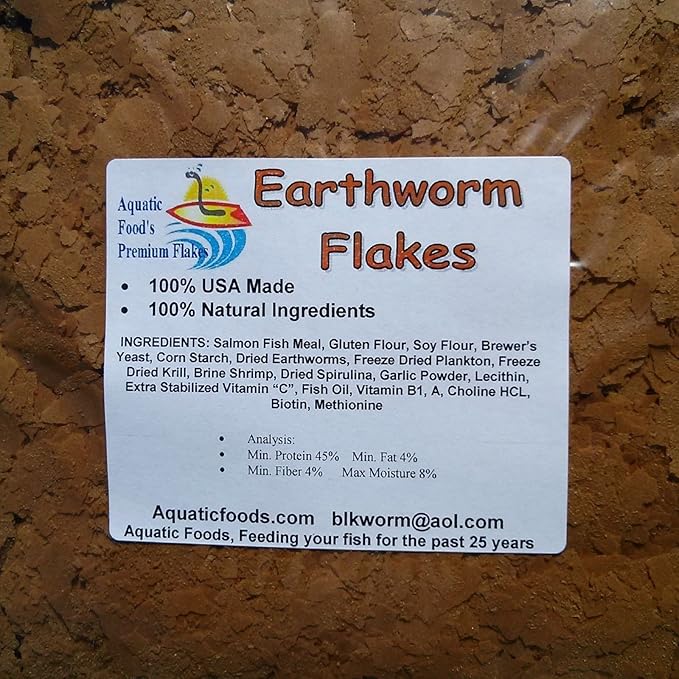 Flakes - Earthworm Flakes for Discus, Cichlids, Tetras, Guppies, Live Bearers, All Community Tropical Fish - Premium AF Flakes - 1/4-lb