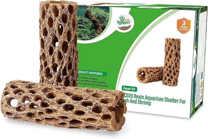 6“ Resin Cholla Wood Aquarium Décor Wood- Realistic Shrimp Hideout & Climbing Toy (6" L×2”Dia, 2pcs)