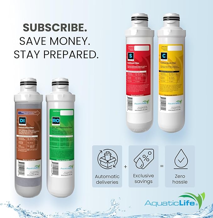 Aquatic Life Twist-In Reverse Osmosis Aquarium Water Filter Replacement Cartridge Pack, Includes 75 GPD Membrane, Sediment, Carbon Block and Deionization DI Filters for 3 and 4-Stage RO/DI System