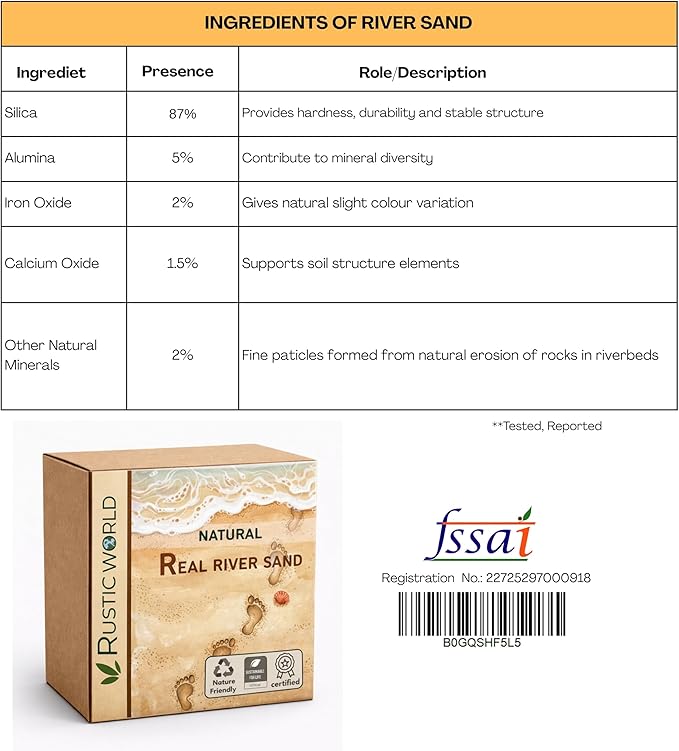 Natural Real River Sand – Fine Clean Natural Sand for Pooja, Aquariums, Terrariums, Crafts & Decoration – Pure Light Beige Sands Craft (805-2Kg River Sands)