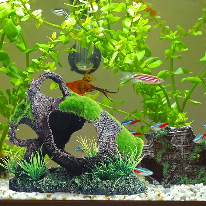 RUIAN Aquarium Broken Barrel Ornament - Fish Hide Cave Decor with Water Bottle Feature, Safe Resin Hideaway for Betta Cichlids Shrimp Aquatic Pets(Water bottle)