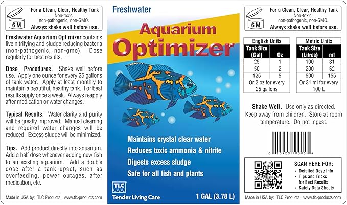 TLC Products, Freshwater Aquarium Optimizer, Aquarium Water Clarifier, Reduces Ammonia, 1 Gallon
