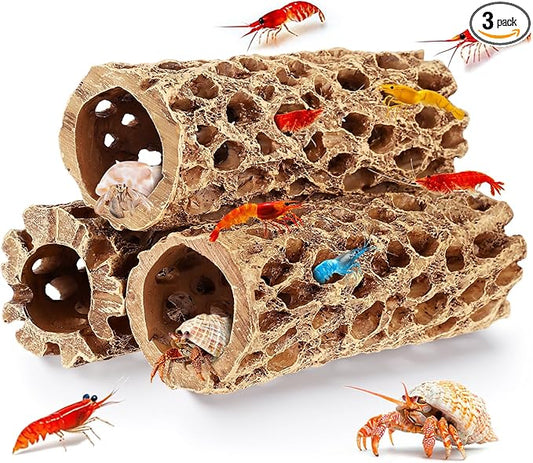 6“ Resin Cholla Wood Aquarium Décor Wood- Realistic Shrimp Hideout & Climbing Toy (6" L×2”Dia, 3pcs)