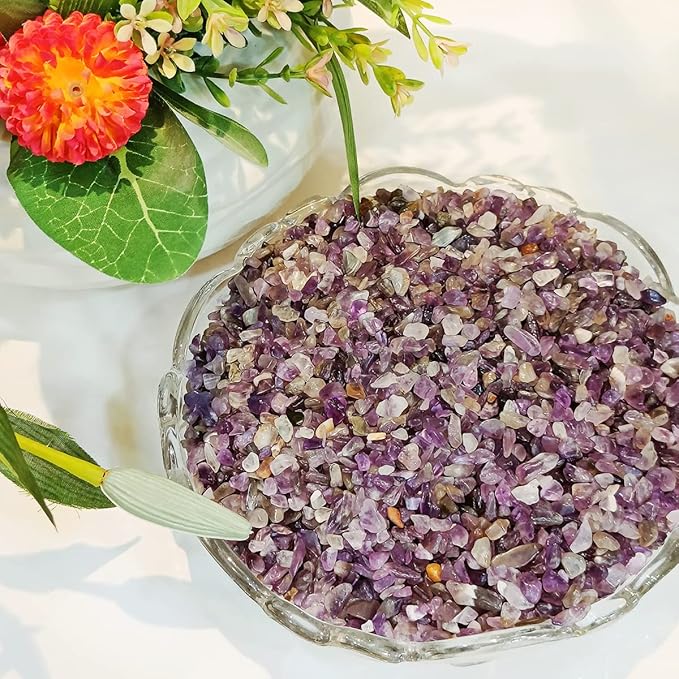 Shubhanjali Amethyst Chips Crushed Stone Crystal Natural Small Rocks Irregular Shape Stone Reiki Healing Gemstones for Garden Aquarium Vases Plants Decoration (1 lb,Purple)