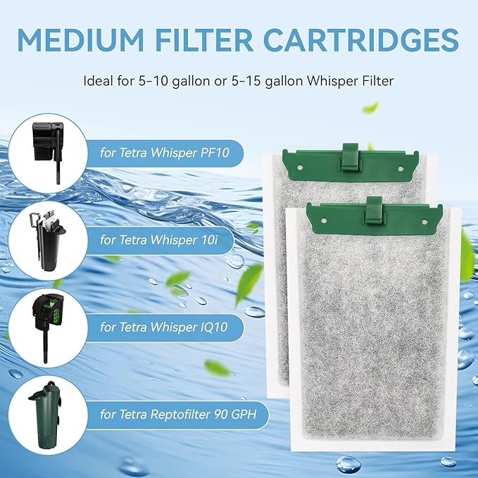 Medium Filter Cartridges Compatible with Tetra Whisper Bio-Bag Filter, Fish Tank Aquarium Filter Cartridges Replacement for Whisper PF10 10i IQ10 Filters (8 Pack)