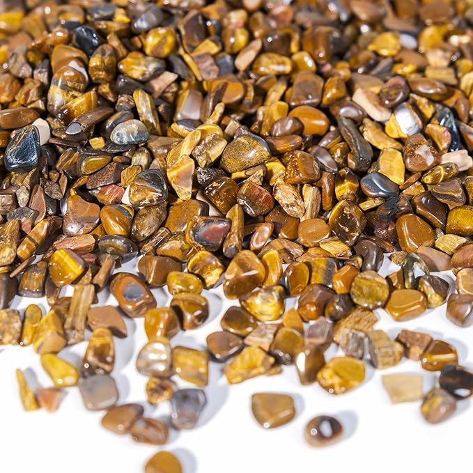 Yellow Tiger Eye Chips Bulk, Poshlished Healing Gemstone, DIY, Vase Filler, Succulent Soil, Creative Pebble, Potting Mix, Garden Decor, Aquarium Gravel & Fish Tank Rocks(Yellow Tiger Eye，1Pound)