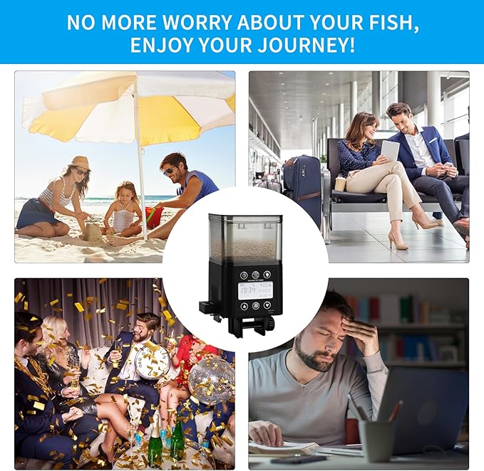 Podazz Automatic Fish Feeder for Aquarium with Timer, LCD Display 320ML Large Capacity Adjustable Fish Dispenser, Operated Feeders for Goldfish, Turtle for Vacation, Weekend or Daily Use(Black)
