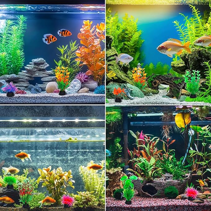 ONEST 9 Pieces Aquarium Decorations Resin Hollow Tree Trunk Ornament Set Fish Tank Artificial Plastic Plants Decorations for Fish Tank