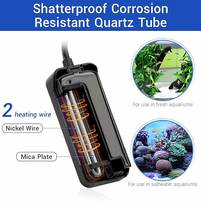 hygger Small Submersible Aquarium Heater 25W Mini Betta Fish Tank Heater with LED Display Adjustable Temperature for 2-5 Gallon Freshwater Saltwater Coral Reef Tanks