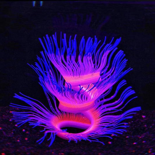 Soft Silica Gel Moves Naturally with Water Flow, Aquarium Decorations Glow in The Dark, Glowing Coral Ornaments for Fish Tank Decorations (Blue, Anemone)