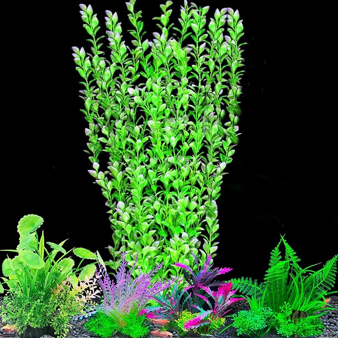 5PCs Mult-Color Aquarium Decor Plants Set, 23.6 Inches Extra Large Artificial Plastic Fish Tank with 4 Plastic Plants, Tall Fish Tank Decorations
