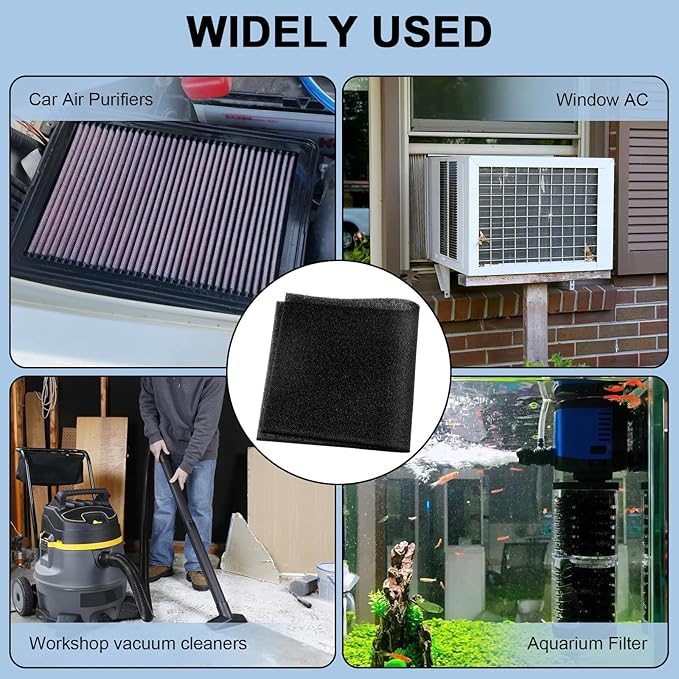 Air Filter Foam Sheet Material, 24" x 12" x 3/8" 40 PPI Filter Foam Sheet, Reusable Air Filter for Cutting and Fitting Purifier, Aquarium, Fish Tank, Air Conditioner