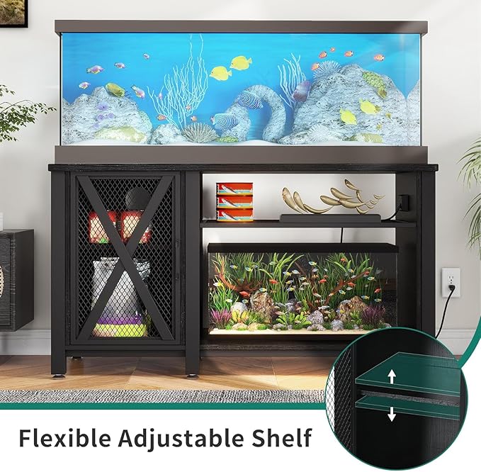 YITAHOME Heavy Duty 55-75 Gallon Aquarium Stand with Power Outlets, Cabinet for Accessories Storage - Metal Fish Tank Stand Suitable for Fish, Turtle Tank, 880LBS Capacity, Black