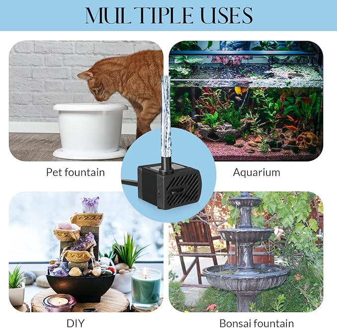 Lounsweer 6 Pcs Small Fountain Pump 50gph Mini Submersible Water Pump with 3.3 ft Tube 3W Quiet Water Fountain Pumps for Fish Tank Hydroponics Fountains Ponds Aquariums