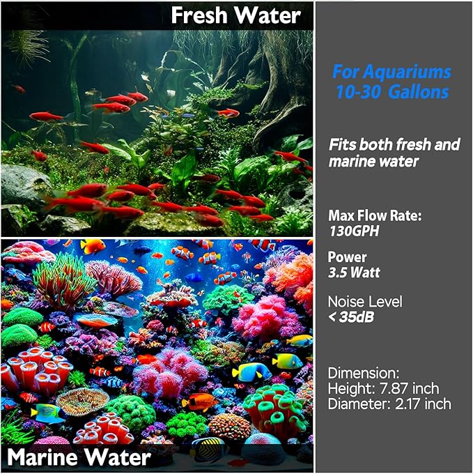 AquaMiracle 130GPH Internal Aquarium Filter, 3-Stage Fish Tank Filter with Dual Outlets & Aeration, Submersible Turtle Filter for 10-30 Gallon Tanks