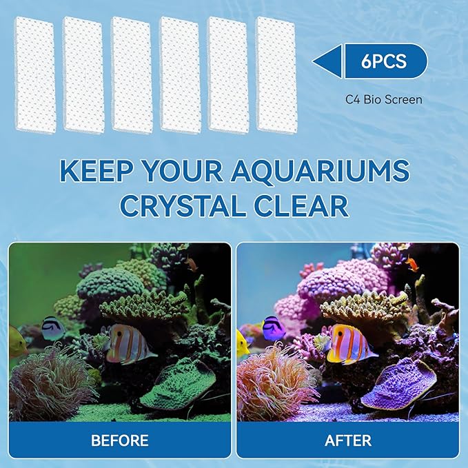 Magluv Aquarium Screen Replacement for Fluval C4 Bio-Screen Fit for Fluval C4 Power Filter Media Replacement Parts, 6-Pack (C4)
