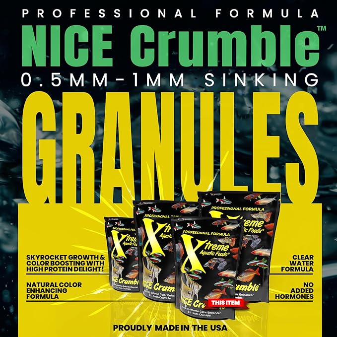 Xtreme Nice Crumbles - Color Enhancer for Small to Medium Fish - Max Protein Formula, Resealable Pouch, Ideal Supplementary Fish Food - USA Farm Grown (10oz)