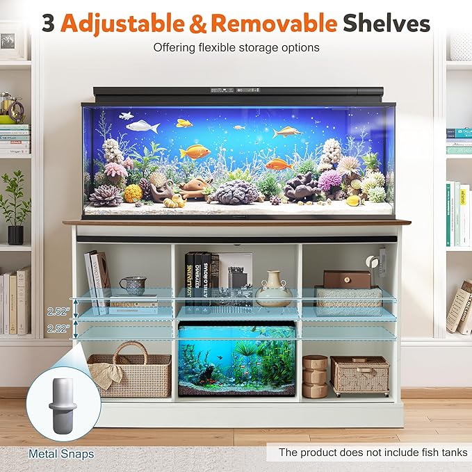 MAGIC UNION 55-75 Gallon Large Fish Tank Stand with Power Outlet, Heavy Duty Aquarium Stand with Sliding Barn Doors, Turtle Reptile Terrarium Stand with Cabinet for Accessories Storage, 1300LBS(White)