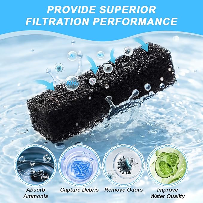 VIHOSE 50 Pcs Ammonia Reducer Filter Pads Compatible with Aqueon Quietflow LED Pro Model 10, Fiber Cotton Replacement Filter Cartridges, Aquarium Fish Tank Sponge Media for Filters(Black)