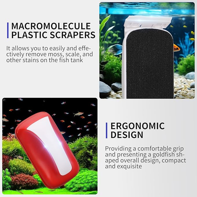 Aquarium Magnet Glass Cleaner Brush,Glass Fish Tank Algae Brush Cleaning Tool, with Two Algae Scraper，Floating Design Brush,Easy to Clean,Suitable for 1/8 to 1/3 Inch Fish Tank(Small)