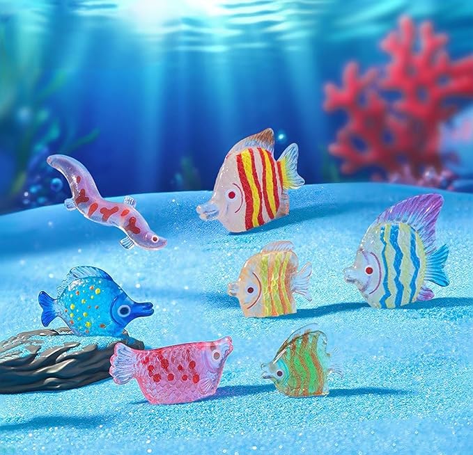 9 Pcs Miniature Flat Fish Aquarium Decor - Vibrant Handmade Underwater Simulation Models for Fish Tank Landscape, Creative Ocean Theme Ornaments, DIY Marine World Hanging Accessories & Desktop Display