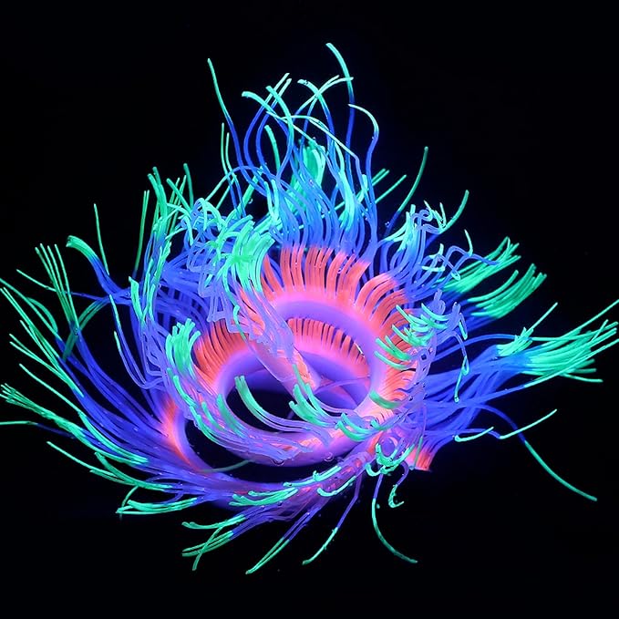 Glowing Fish Tank Decorations, 4 pcs Glow Aquarium Decor Set, Multicolor Underwater Themed Plants (Pink Coral, Green Anemone, Purple Feather Coral, Pink Kelp)