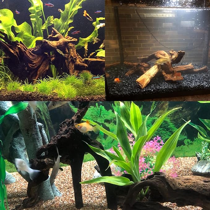 Tfwadmx Natural Driftwood Aquarium Decor Wood Branches, 3 Pieces 7-9.5" Fish Tank Driftwood Decoration, Terrarium Mopani Wood for Aquarium Freshwater Reptile Tank