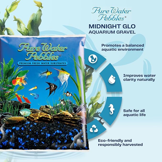 Pure Water Pebbles Midnight Glo Aquarium Gravel - 5 lbs - Non-Toxic, Colorfast, Vibrant Substrate for Aquariums, Terrariums, Ponds & Crafts