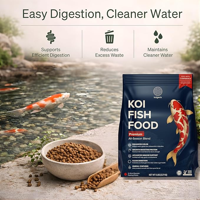 2 Pack Koi Fish Food (14lb) - Growth & Color Formula, High Protein Floating Pellets with Spirulina, Krill & Probiotics, Easy to Digest, Cleaner Water, All Season - for Koi, Goldfish & Pond Fish
