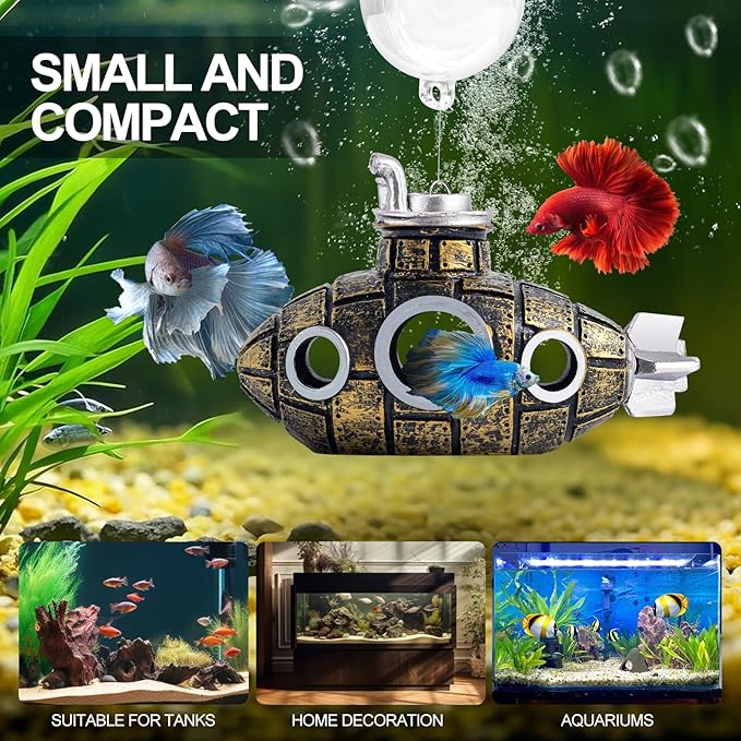 CousDUoBe New Upgrade Floating Fish Tank Decoration, Cute Retro Submarine Set and Floating Diver,Three Float Balls, Aquarium Decorations Resinous Betta Fish Tank Accessories