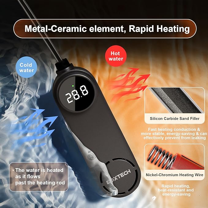 boxtech Betta Fish Tank Heater - Small Aquarium Heater 75w for Turtle Tank with Led Digital Display, External Temperature Controller for 8 to 17 Gallon Tanks