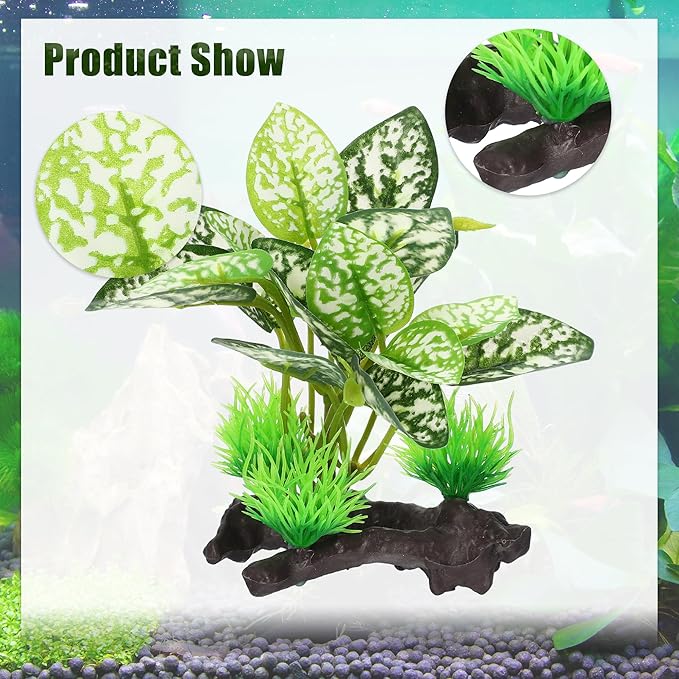 Aquarium Plastic Plants, Driftwood Betta Silk Plants, Silk Plants Aquarium Set Decorations, Silk Aquarium Plants for Betta Fish (Green, 5pcs)