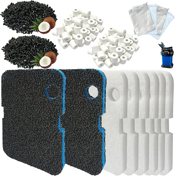 16 Pack Aquarium Filter Media Set Replacement forPenn-Plax Cascade 700 & 1000 Canister AquariumFilters, Includes Bio Sponge Filters, White Floss Pads,Activated Carbons, Ceramic Rings & Mesh Bags