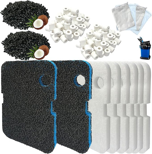 16 Pack Aquarium Filter Media Set Replacement forPenn-Plax Cascade 700 & 1000 Canister AquariumFilters, Includes Bio Sponge Filters, White Floss Pads,Activated Carbons, Ceramic Rings & Mesh Bags