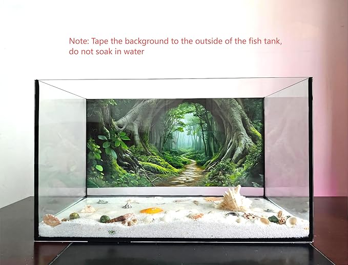 Tree Hole Aquarium Fish Tank Background Tropical Forest Plants Reptile Tank Background 24x12 Inches PVC Glass Container Decoration with Tapes