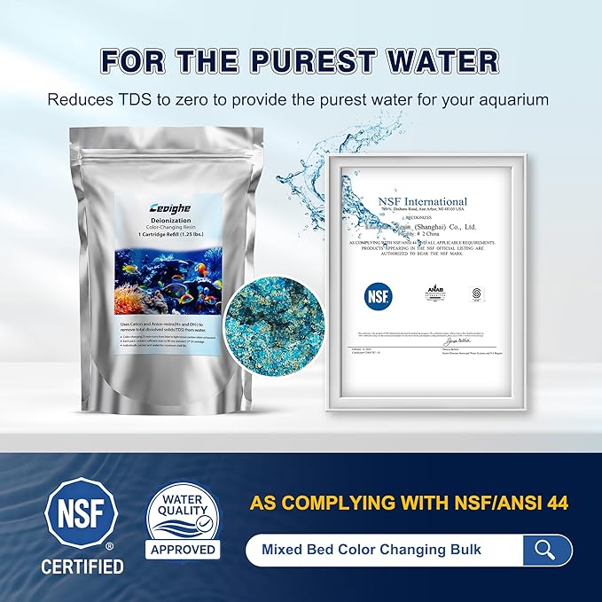 1.25 lbs DI Resin Mixed Bed Color Changing for RO/DI Systems, Optimal TDS Reduction, Color Changing Easy Monitoring, Ideal for Aquariums, Ensures Superior Water Quality(2 Pcs, 0.7 Liter)