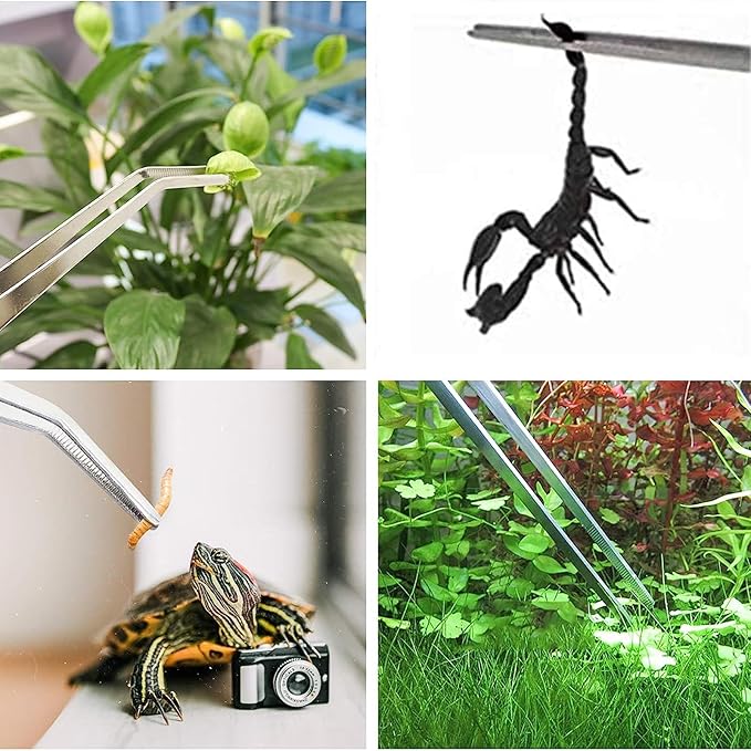 3Pcs Aquascaping Tools Kit, Long Stainless Steel Aquatic Plant Tweezers, Scrapers, Long Handle Feeder Tools for Fish Aquariums, Reptiles Snakes Lizard Gecko Spider and Bird (Silver)