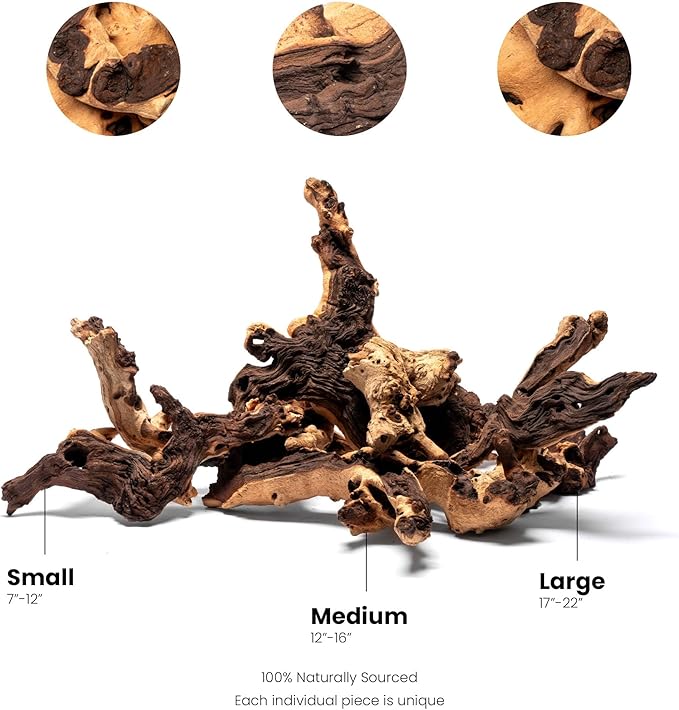 Ultum Nature Systems Driftwood - Mopani Wood - Natural Aquarium Hardscape for Planted Tank Aquascaping - Fish, Crab, Reptile, Bird, Paludarium Enclosure Structure, Terrarium Decor - MED 1Pc, 12-16"